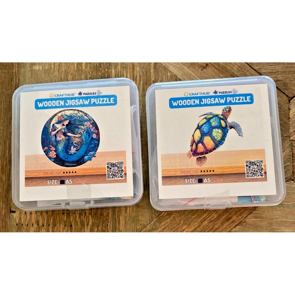 Set/2 Craft Hub Wooden Jigsaw Puzzle Unique Laser Mermaid Turtle Ocean Life New